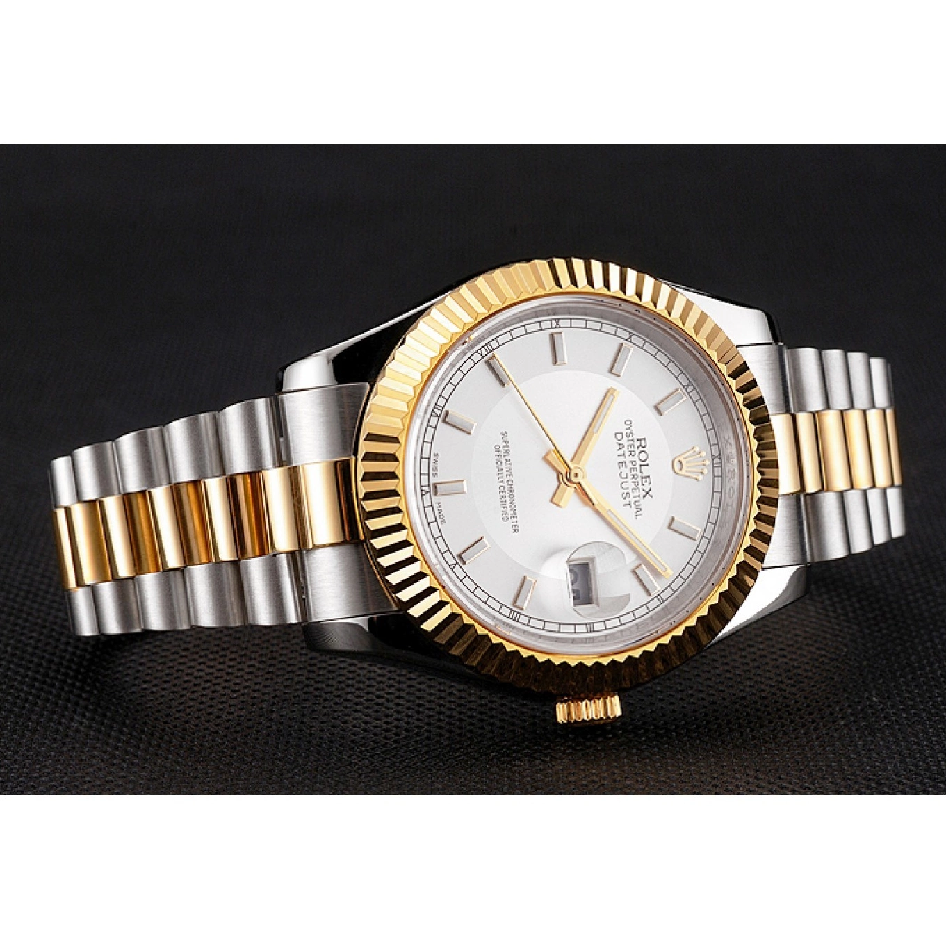 Best AAA Replica Sites White Tone Bracelet Dial Rolex Stainless Two Gold Case Datejust Bezel Gold Steel Swiss 0710